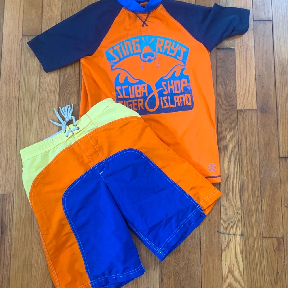 Lannd’s End Lands Swimsuit Trunks Boys 10-12 10 12 Medium M Rashguard Lot of 2